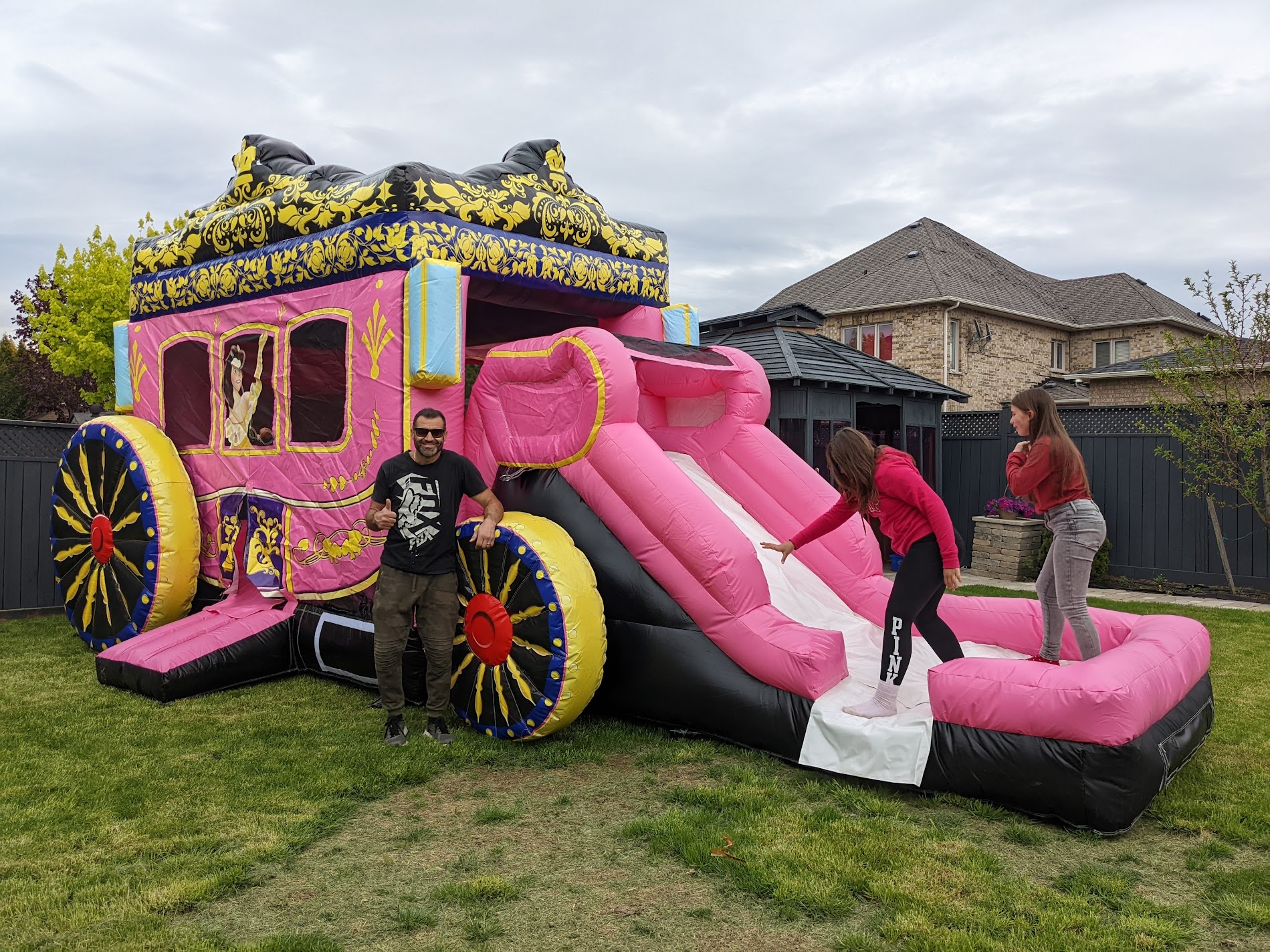 Pink Princess Carriage -Bouncy Castle with slide